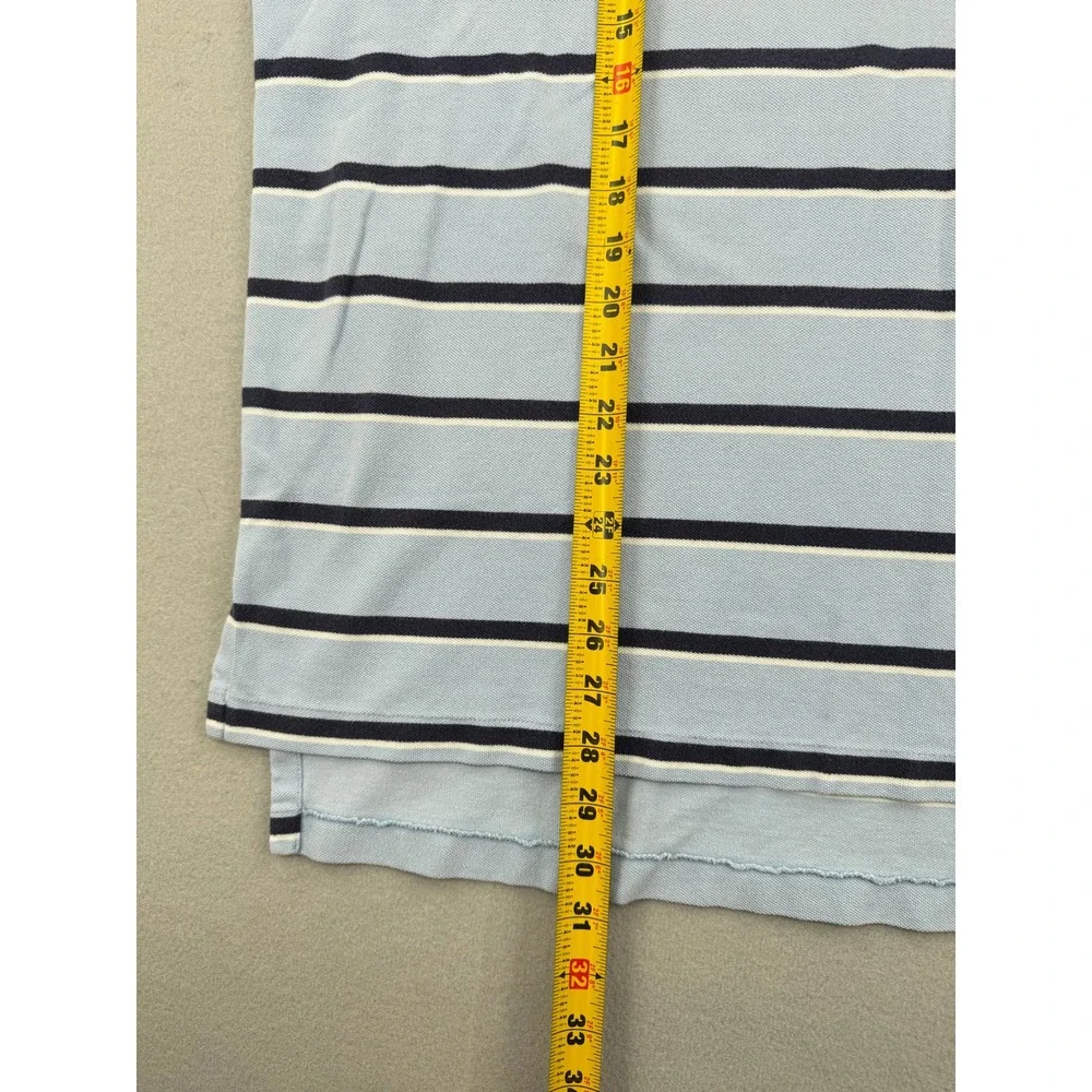 Polo Ralph Lauren Short Sleeve Pique Polo Shirt Mens‎ L Blue Striped Orange Pony